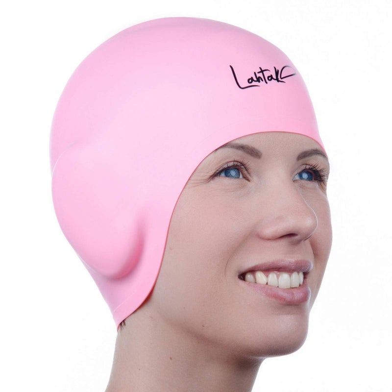 Lahtak 3D Silicone Swim Cap with Ear Protection - Seamless Comfortable Fit for Adults & Youth - Helps Keep Hair Dry - Waterproof Swimming Cap for Men & Women for Pool or Training - Image 1